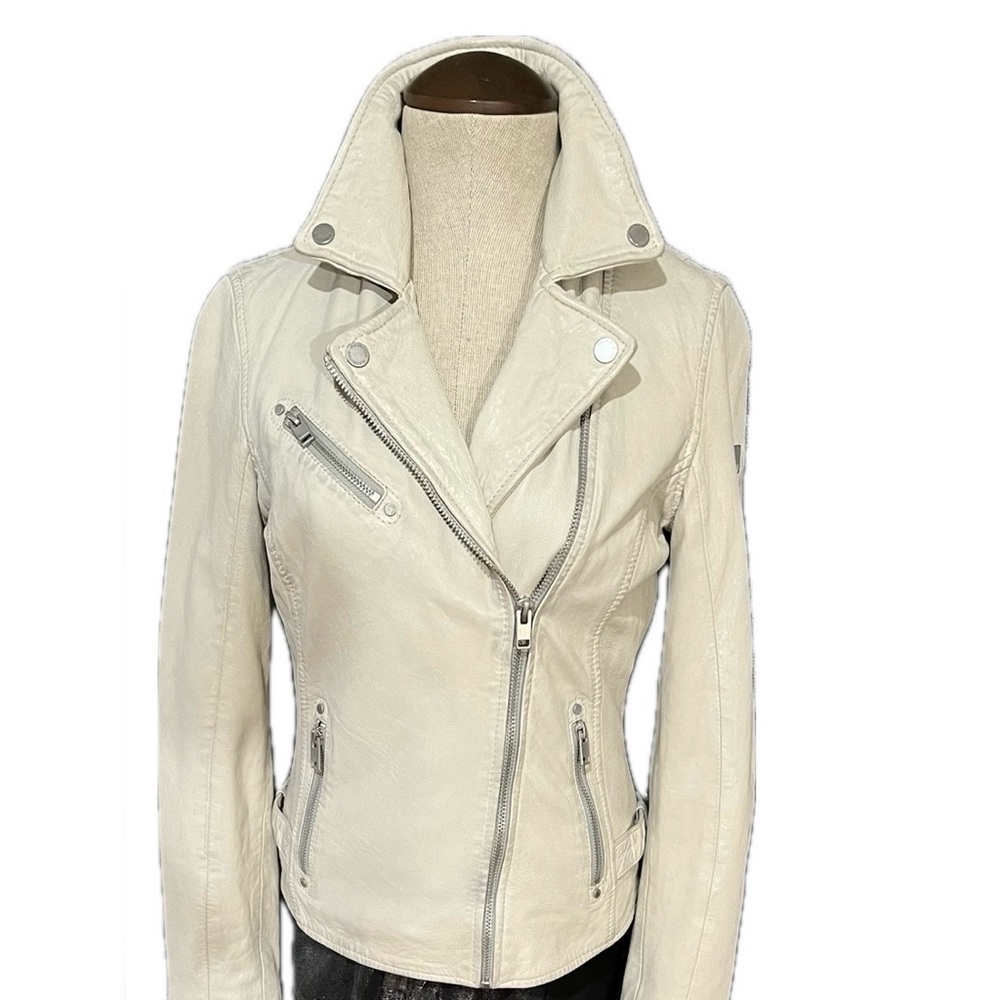 Mauritius Women's Cream Motorcycle Leather Jacket Size 4, Price $150
